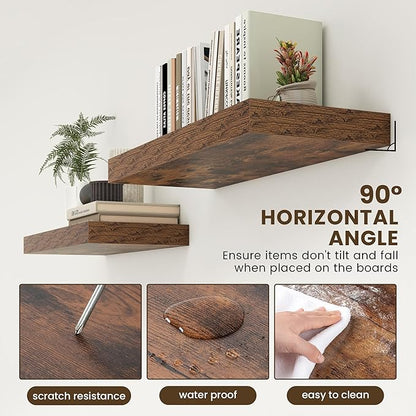 Deep Floating Shelves for Wall | 30 Inch Wide x 12 Inch Deep Floating Shelves | 30W x 12D Rustic Wood Wide Wall Shelves | Bookshelf Laundry Shelf TV Shelf