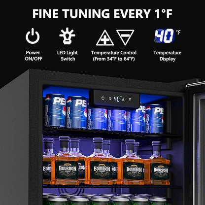 Beverage Refrigerator and Cooler, 126 Can Mini fridge with Plastic Door, Beverage Cooler with Digital Temperature Display & Adjustable Shelves for Soda Beer or Wine, Black