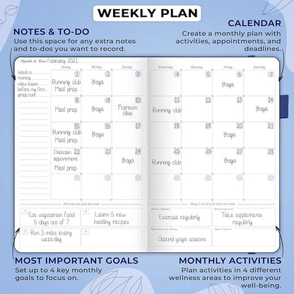 GoGirl Food Journal & Wellness Planner –– Diet & Fitness Diary – Nutrition Journal with Meal, Exercise & Weigh Loss Tracker, A5 (Mystic Blue)