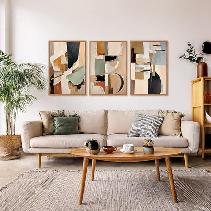 Aurlan Neutral Japandi Wabi Sabi Hand Painted Wall Art(16"x24"), 3PCS Abstract Modern Minimalist 3D Textured Canvas Artwork, Large Contemporary Terracotta Brush Strokes Decor Prints for Office Bedroom