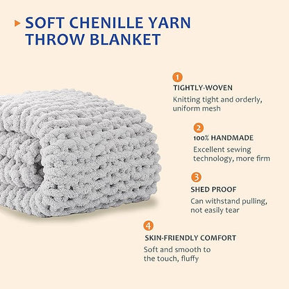 L'AGRATY Chunky Knit Blanket Throw - Soft Chenille Yarn Throw Blanket 40x50： Handmade Thick Cable Knit Crochet Blanke - Large Knit Blanket Chunky Rope Knot Throw Blanket for Couch Sofa Bed Home Decor