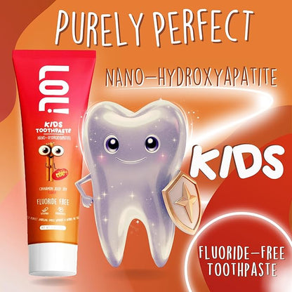 LOL Toddler Toothpaste, Nano Hydroxyapatite Toothpaste, Probiotics, Vitamins, Xylitol Tooth Paste Kids | Remineralizing | Natural | Plant-Based Foam | Pasta De Dientes para Niños (Cinnamon)