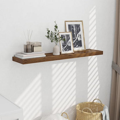 48 Inch Floating Shelves for Wall - 10 Inch Deep Fireplace Mantel Shelf - Wood Floating Shelves for Wall - Large Storage Shelves Wall Mount for Living Room & Bedroom - Rustic Brown - Set of 1