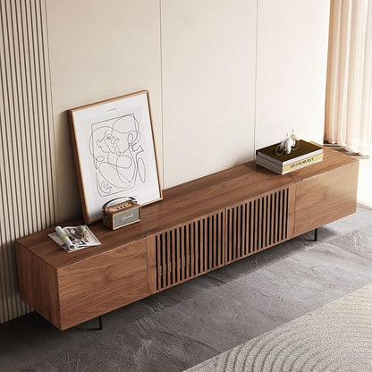 Mid Century Modern TV Stand for 80+ Inch TVs, 94.48" Walnut Console with Ample Storage – Stylish Entertainment Center for Living Room or Bedroom