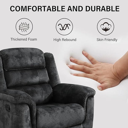 EBELLO Manual Recliner Chair, Soft Fabric Recliner Sofa with Overstuffed Armrest and Backrest for Living Room, Bedroom, Grey