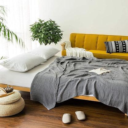 EMME Cotton Throw Blanket for Couch Soft Muslin Blankets 50"x60" Lightweight Breathable Blanket All Season Gauze Blanket, Grey