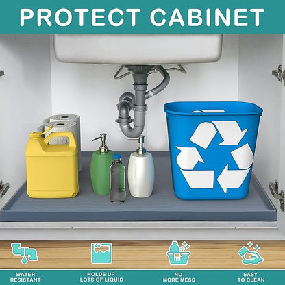 URMONA Waterproof Silicone Under Sink Mat 16'' x 10'' Shelf Liner for Kitchen and Bathroom, Cabinet and Counter Protector, Storage and Organizers, Litter Mat, Pet Cat Puppy Essentials(Dark Grey)