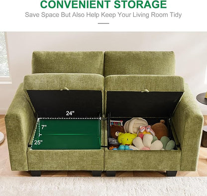 38.5 Oversized Accent Chair with Storage Green Corduroy, Single Modern Accent Sofa Chair with Arms for Apartment Living Room (21" Deep Seat)
