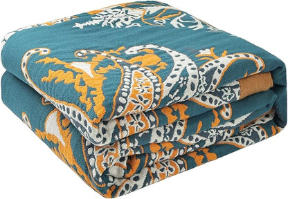 Boho Throw Blanket for Bed - 100% Pure Cotton Ultra Soft Rustic Quilt - Farmhouse Decor Bed Blankets, All Season Rustic Throw for Sofa Couch Chair(60"×80", Boho Floral)