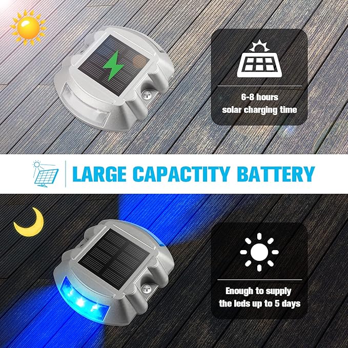 Solar Deck / Dock Lights, VOLISUN 12-Pack Led Wireless IP67 Waterproof Outdoor Warning Step Lights for Driveway Sidewalk Garden Pathway Yard (Blue)