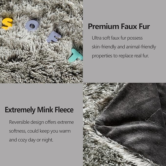 GONAAP Fuzzy Faux Fur Throw Blanket Frosty Black Super Soft Cozy Plush Fuzzy Shaggy Blanket for Couch Sofa Bed (Frosty Black, Throw(50"x60"))