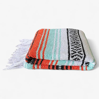 Traditional Handwoven Mexican Blanket, Large Falsa Serape - Soft & Durable - Vibrant Beach, Picnic, Yoga & Camping Mat - Lightweight Boho Throw 70"x50" (Sunset)