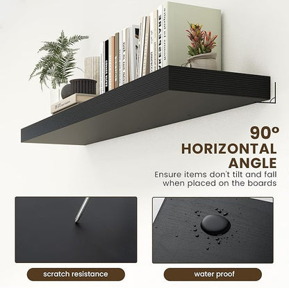Black Floating Shelves for Wall - 55 Inch Wide x 12 Inch Deep Wall Shelves Set of 1 - Rustic Black Wood Shelves for Living Room, Bathroom, Laundry Room, Bedroom, Kitchen, Home Office