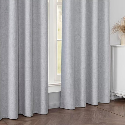 Blackout Curtains 72 Inch Length 2 Panels Set, 100% Black Out Textured Thermal Curtains, Grommet Light Blocking Drapes for Living Room Bedroom Luxury Decor(52W × 72L inch, Greyish White)