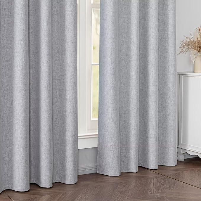Blackout Curtains 84 Inch Length 2 Panels Set, 100% Black Out Textured Thermal Curtains, Grommet Light Blocking Drapes for Living Room Bedroom Luxury Decor(52W × 84L inch, Greyish White)