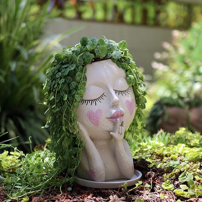 Face Flower Pots Head Planter, Cute Resin Planters for Indoor Outdoor Plants, Macetas para Plantas Unique Head Plant Pot