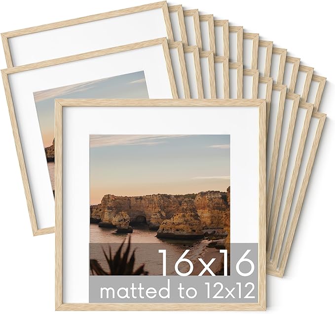 HAUS AND HUES Square Picture Frames 16 x 16 Set of 25 - Photo Gallery Wall Frame Set, Wood Frames With Mat, Beige Oak (16x16)