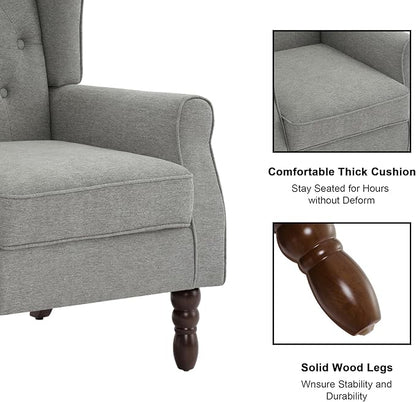 Accent Chair, Upholstered Armchair with Button Tufted High Back & Solid Wood Legs, Comfy Wingback Reading Single Sofa Chair for Small Spaces, Living Room, Bedroom (Light Grey, Set of 2)