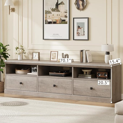 IDEALHOUSE 70in TV Stand for TVs up to 80", Mid Century Modern Entertainment Center with Storage Drawer and Open Shelves, TV Console Media Cabinet for Living Room, Bedroom, Rustic Gray
