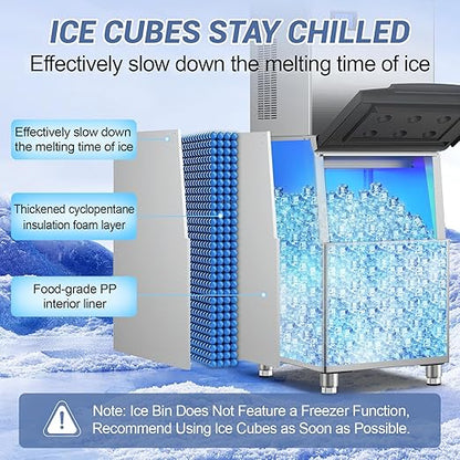 Ice Maker Commercial Ice Machine Large Capacity Stainless Steel 500 Lbs/24H Industrial Ice Machine, 350 Lbs Storage Commercial Ice Machines Free Standing, Cubes Ice Makers Commercial