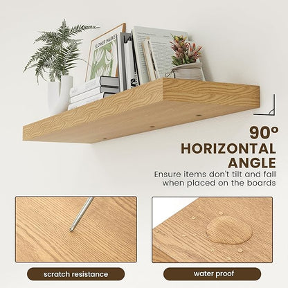 12 Inch Deep Floating Shelves for Wall, 48W x 12D Rustic Oak Wood Floating Shelves, Large Floating Shelves Set of 1 for Living Room Bathroom Laundry Room Bedroom Kitchen Home Office - Oak