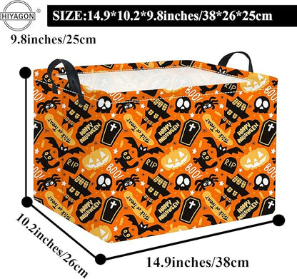 HIYAGON Rectangular Halloween Basket for Boys and Girls Kids Trick or Treat Pumpkin Basket for Halloween Parties Cute Storage Bin Organizer Box Room Decor(Spider Halloween)