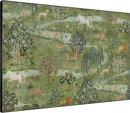 SIGNWIN 36"x46" Extra Large Framed Wall Art Medieval Fantasy Forest with Woodland Animals, Storybook-Inspired Scene for Home Living Room Bedroom Decor (Frame Assembly Required)