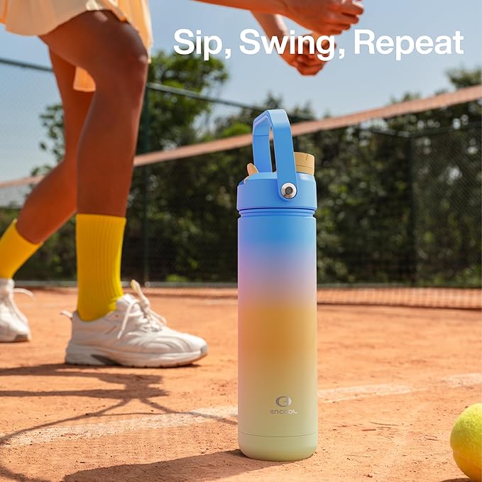 Insulated Water Bottle with Straw Stainless Steel Water Bottle, Leak-Proof, BPA-Free, Double Wall Vacuum Keeps Cold for 24 Hours for Sports, Travel, School (32 oz, Sunny Breeze)