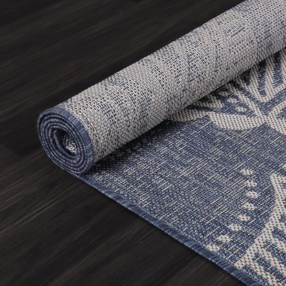 Medallion Outdoor Rug 5x7 Washable Outside Carpet for Indoor Patio Porch Waterproof Easy Cleaning Non Shedding Area Rugs Blue 5 x 7