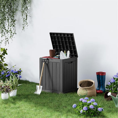 Outdoor Storage Box 28 Gallon, Deck Box Waterproof Resin with Lockable Lid, UV-Resistant Patio Storage Box for Pool Supplies, Garden Tools, Black