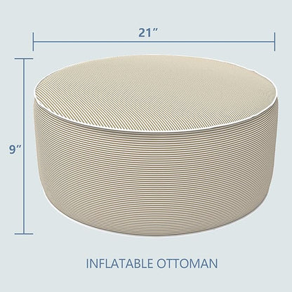 LVTXIII Inflatable Stool Ottoman Footrest with Handle, All Weather Foot Rest, Indoor or Outdoor Use for Home Patio Garden and Camping, D21 x H9, Stripe Beige