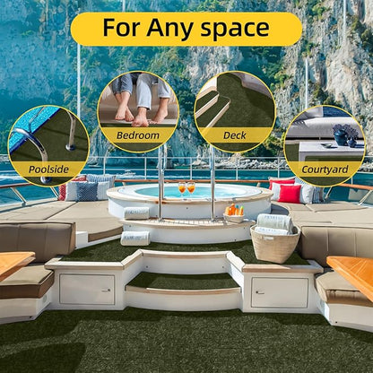Marine Carpet,6 FT x 14 FT Olive Green Indoor Outdoor Carpet 0.2" Thick with Water-Proof TPE Backing, Non-Slide for Home, Patio, Porch, Deck