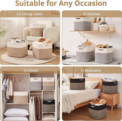 OIAHOMY 13 Kallax Inch Cube Storage Bins, 3-Pack Cotton Rope Woven Baskets for Organizing, Kallax Insert Storage Baskets for Shelves, Baby Nursery, Closet Organizer, 13*13*12.6IN, Gradient Brown
