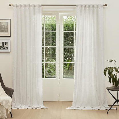 MYSKY HOME Linen Curtains for Sliding Glass Door, Back Tab Semi Sheer Curtain Panels Extra Long Floor Length Drapes Linen Texture Soft Touch Country Curtains, 50x120 Inch, Linen, Set of 2