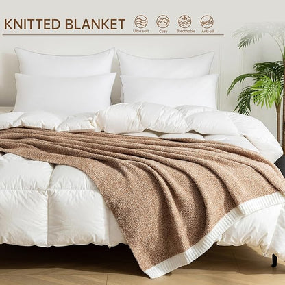 LURKA Fine Knit Throw Blanket - Super Soft Breathable Lightweight Blanket for Couch Bed Sofa (Camel, Throw(50"x 60"))