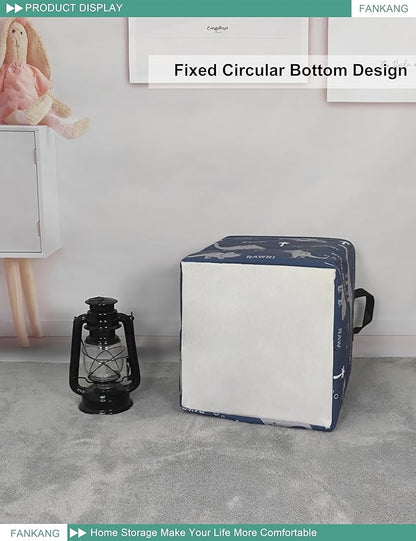 FANKANG Square Nursery Hamper Storage Bins Canvas Laundry Basket Foldable with Waterproof PE Coating Storage Baskets Gift Baskets for Children, Office, Bedroom, Clothes（Square-Blue dinosaur ）