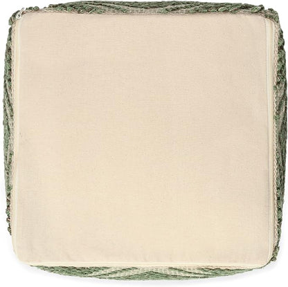 REDEARTH · Tufted Pouf Ottoman with Filler Textured Storage Cube Bean Bag Pouffe Footrest for Living Room, Bedroom, Nursery, Kidsroom; 100% Cotton (17.5"X17.5"X17.5", Solitaire Lozenge Kiwi)