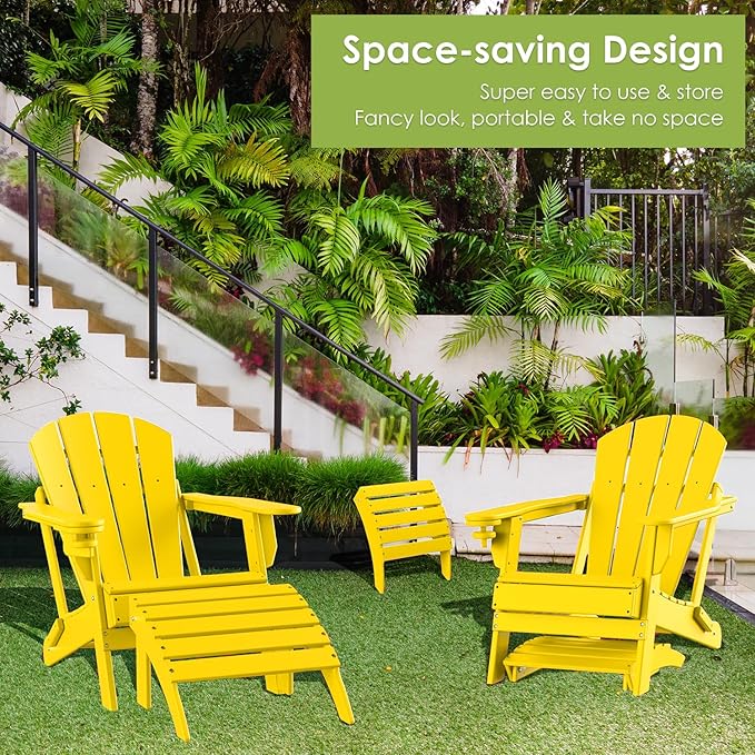 GREENVINES Adirondack-Ottoman | Set of 2 | HDPE Plastic | Outdoor Footrest | All Weather | Foot Rest | Foot Stool | Yellow | for Adirondack Chair | for Patio Backyard Pool