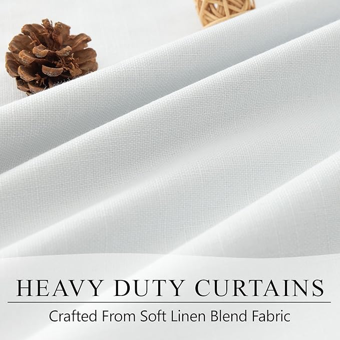 White 100% Blackout Curtains for Office at Home/Playroom/Classroom Thermal Insulated Cold Blocking Winter Curtains 92 Inch Length 2 Panels Neutral Modern Window Linen Cotton Back Tab Drapes 52x92 Long