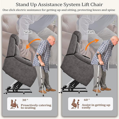 Power Lift Chair Recliners for Elderly, Modern Overstuffed Electric Seniors Recliner Chair with Remote Control Side Pocket for Living Room Bedroom (Dark Grey)