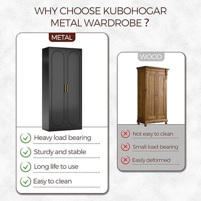 Metal Armoire Wardrobe Closet with 2 Doors, 71" Black Wardrobe Cabinet with Hanging Rod and Adjustable Shelves, Tall Clothing Storage Cabinets for Bedroom, Laundry Room, Home Office