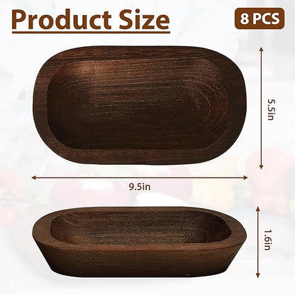 Royxen 8 Pack Wood Dough Bowl, Wooden Dough Bowls Paulownia, Rustic Bowl Vintage, Bowls for Candle (Brown, 9.7" x 6")