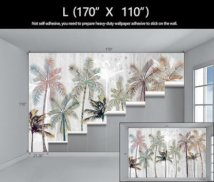 Hand Painted Coconut Tree Wallpaper Bedroom Tropical Plants Leaves Landscape Wall Mural Living Room (Not Peel and Stick)