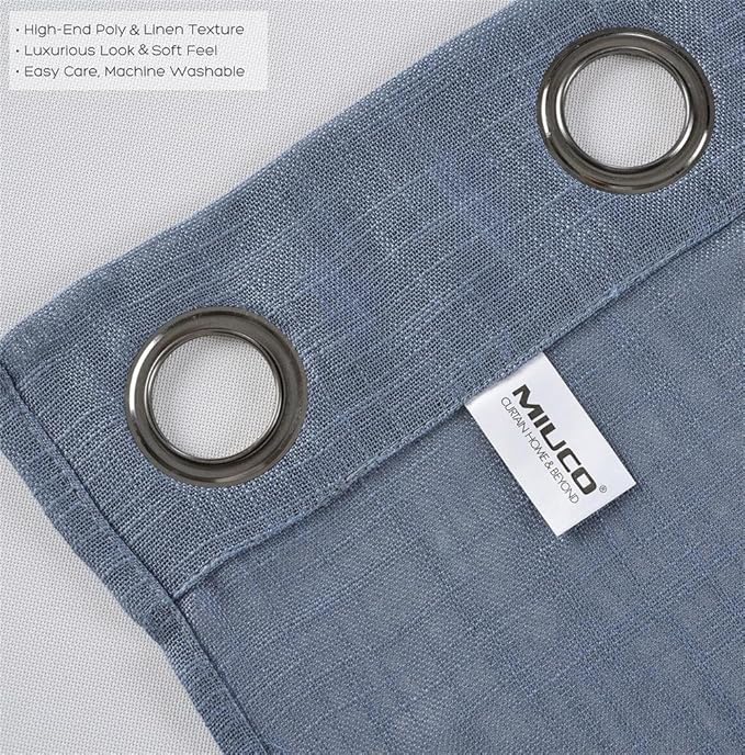 MIUCO Semi Sheer Curtains Poly Linen Textured Solid Grommet Curtains 63 Inches Long for Bedroom 2 Panels (2 x 37 Wide x 63" Long) Dusty Blue