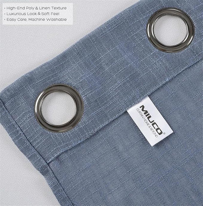 MIUCO Semi Sheer Curtains Poly Linen Textured Solid Grommet Curtains 95 Inches Long for French Doors 2 Panels (2 x 37 Wide x 95" Long) Dusty Blue
