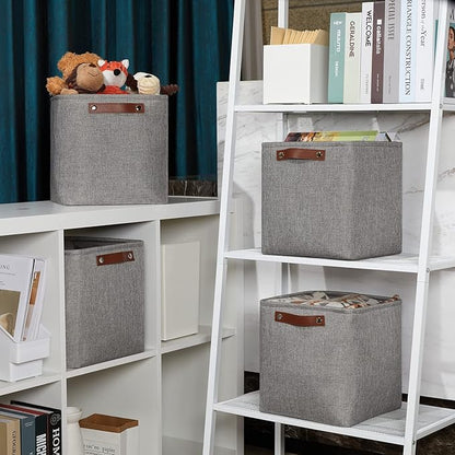 DULLEMELO Square Storage Cubes Baskets for Gifts Empty, 11 inch Cube Stroage Bins Linen Closet Organizers and Storage Baskets for Toy Nursery Shelves Bedroom Storage(4 Pack - 11" Grey)