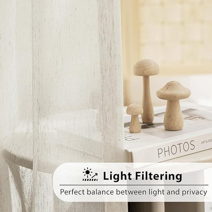 FMFUNCTEX Linen Sheer Sliding Door Curtains for Bedroom, Beige Curtains 84 Inches Long Window Curtain Drapes for Living Room, Natural Patio Glass Door Extra 100 Wide Curtain, Grommet Top 1 Panel