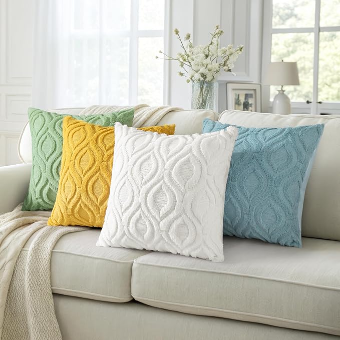 decorUhome Throw Pillow Covers 24x24 Inch Set of 2, Soft Plush Decorative Faux Fur Cream Beige Solid Couch Pillow Covers, Accent Farmhouse Neutral Square Euro Pillow Cases for Sofa Bed Living Room