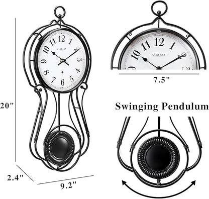 CLXEAST 20 Inch Black Metal Pendulum Wall Clock, Large Schoolhouse Regulator Wall Clocks for Living Room Decor,House Warming Gifts New Home,Gifts for Women