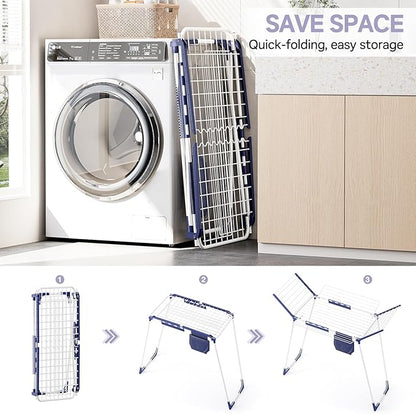 APEXCHASER Clothes Drying Rack Foldable, Drying Rack Clothing Large Space, Winged Laundry Rack with Sock Clips for Hanging Towels Clothes Dress Bedding Indoor Outdoor, White